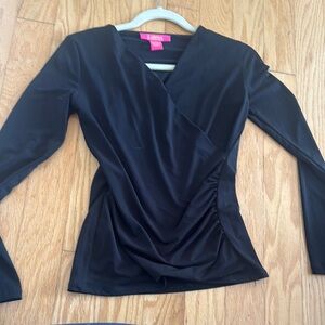 Catherine Malandrino Black Asymmetrical Ruched Shirt